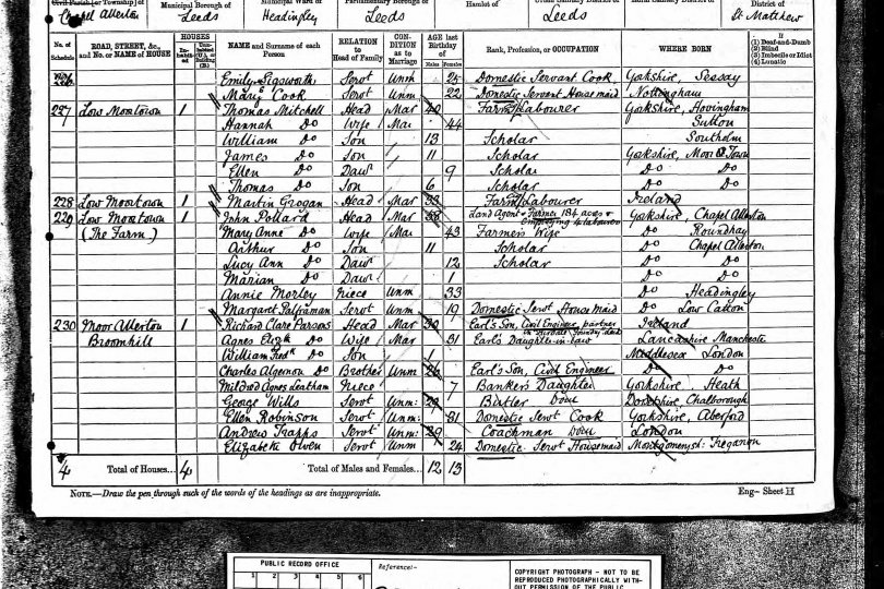 1881 census showing Charles Parsons living with his brothers